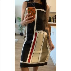THEORY BLACK/WHITE BLOCK PATTERN SILK DRESS